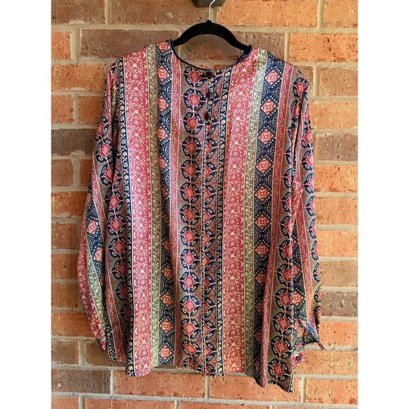 Atrium Tops - Vintage Atrium Women's Multicolor Geometric Long Sleeve Blouse Tops Size 14/16